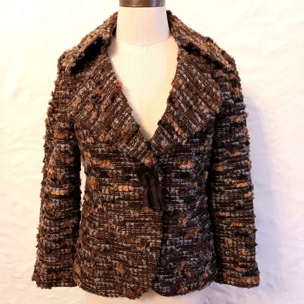 Vintage Ellen Tracy textured earthy single snap blazer w pockets. Sz 4.